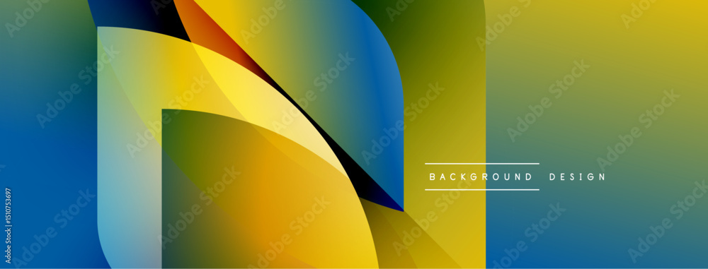 Poster Abstract geometric design. Vivid colors blend, creating dynamic visual impact. Modern style suitable for backgrounds, banners.