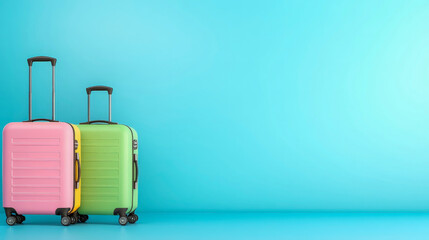 Stylish pastel travel luggage set featuring three colorful suitcases on minimalistic background perfect for packing tips travel blogs influencers and modern vacation planning guides