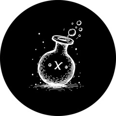 Mystical elixir in a dark spherical container, a captivating illustration of scientific alchemy