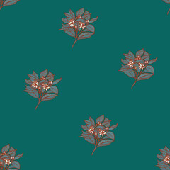Summer floral botanical pattern. Emerald green garden nature wallpaper. Folk oflowers print. Provence romantic illustration.
