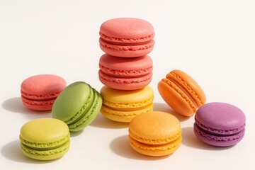 Obraz premium Colorful assorted macarons isolated on white background
