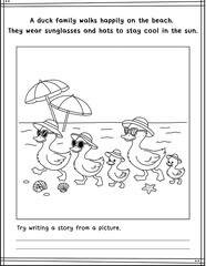 Beachy & Bright A Happy Summer : A coloring book for children with a summer theme. Complete with exercises for writing stories from pictures.