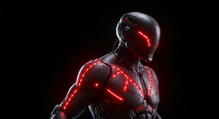 Robot with Red Lights on Black Background