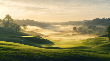 Misty Morning on a Rolling Golf Course