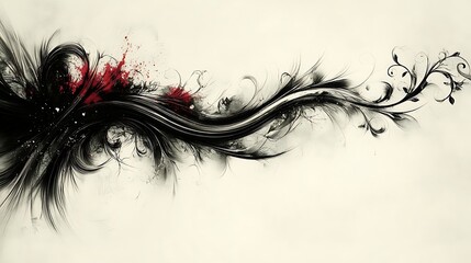 Fototapeta premium Abstract art design with black ink splatter and flowing lines