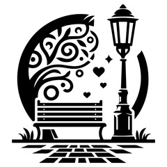 A serene retreat on a city bench beneath swaying illustrated trees