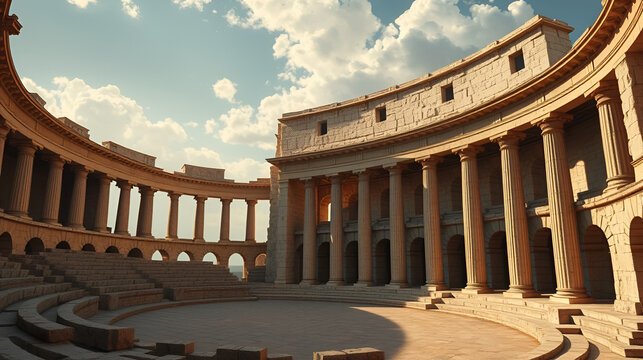 Ancient arena animation. Ancient greece, vintage arena. Animation inside the old arena