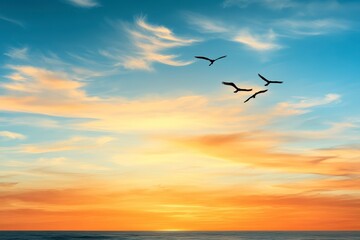 Fototapeta premium Tranquil Sunset Seascape with Birds in Flight