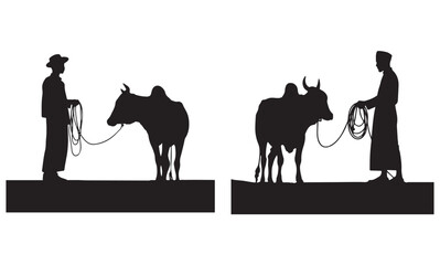 Black silhouette of a man and bull vector illustration