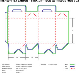 Tea carton template straight tuck with edge fold box design layout technical drawing