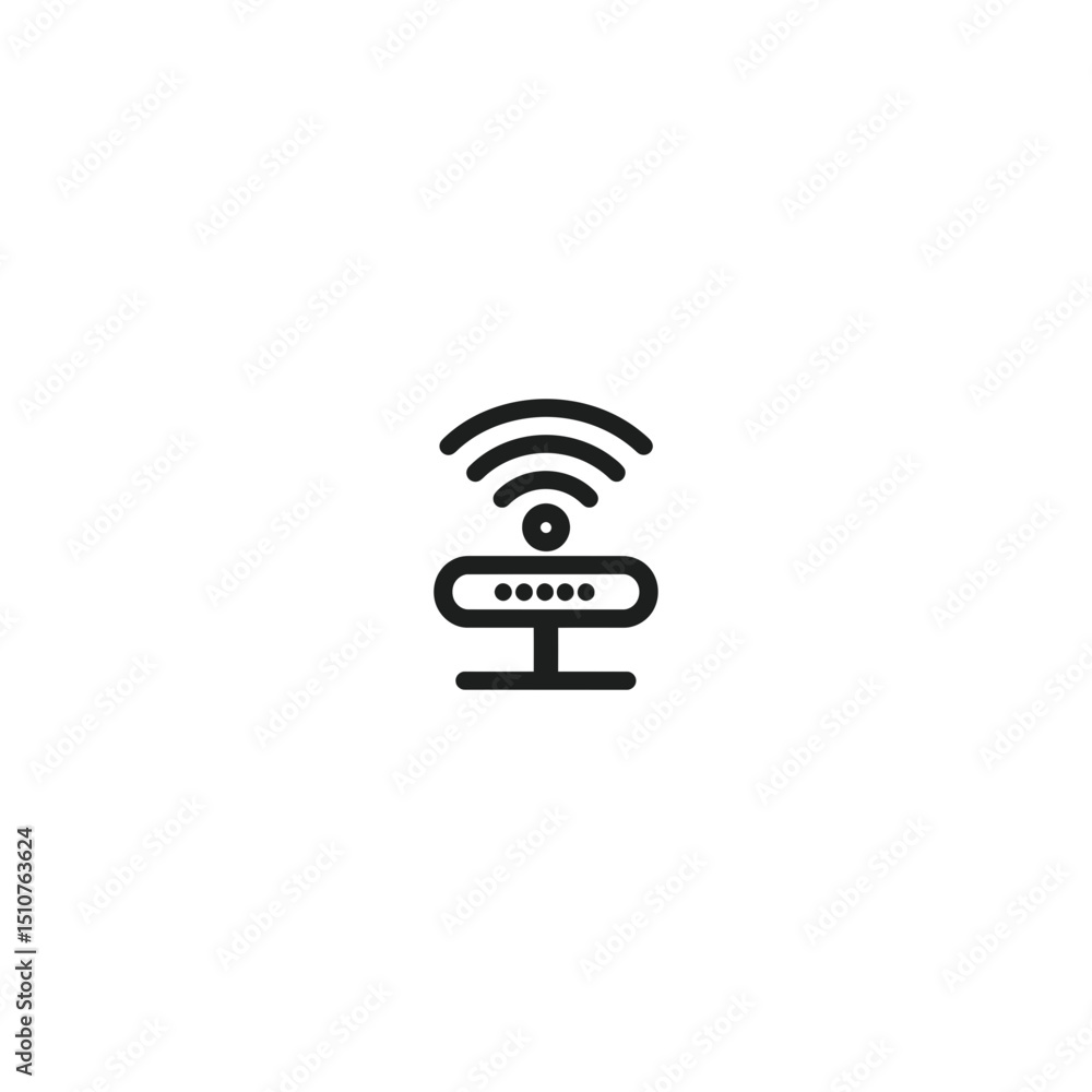 Poster router icon emitting signal in minimalist wifi setup isolated