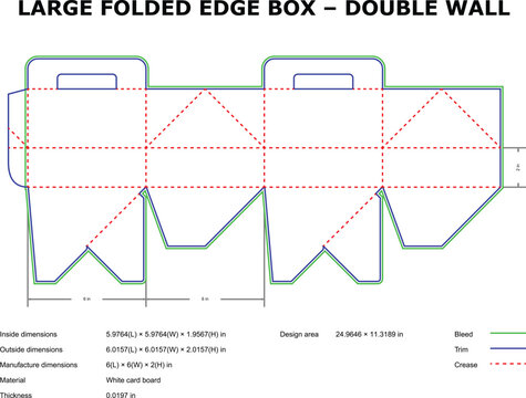 Large folded edge box double wall template with detailed dimensions and technical specifications
