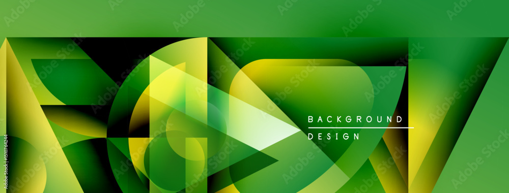Aufkleber Abstract green design features overlapping geometric shapes. Gradient colors create dynamic visual effect. Modern background suitable for presentations.