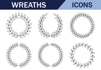 Collection of laurel wreaths, ideal for award, honor, and recognition logos and symbols.