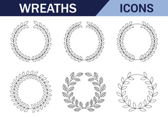 Hand-drawn laurel wreath collection with detailed leaves, perfect for logos and decorative projects.