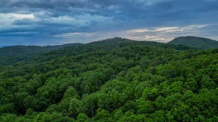 Obraz premium Aerial View of Blue Ridge Mountains from Drone with beautiful color in sky 