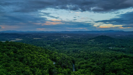 Aerial View of Blue Ridge Mountains from Drone with beautiful color in sky 