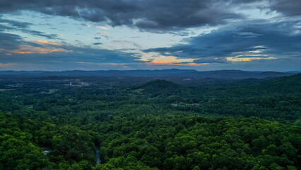 Aerial View of Blue Ridge Mountains from Drone with beautiful color in sky 