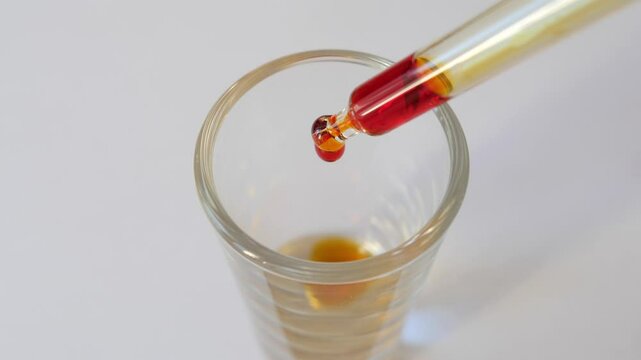 Dripping Iodine into a glass. Lugol's solution. 