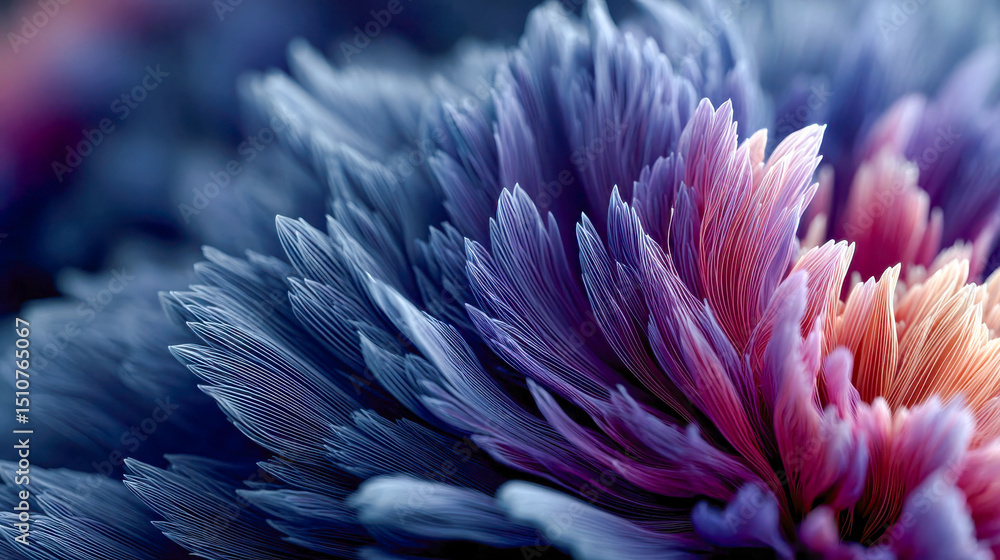 Aufkleber close-up of a hyperdetailed, abstract flower-like structure with layered translucent petals in soft 