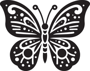 Beautiful black and white butterfly vector illustration on a white background with ornate wings, perfect for nature and floral designs or elegant decorative patterns
