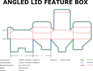 Angled lid feature box template detailed diagram with dimensions and technical design information