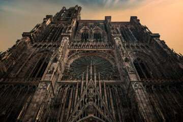 Moody sky over Strasbourg cathedral in Alsace
