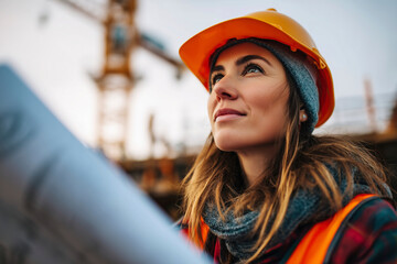 Confident Female Construction Worker: A Portrait of Determination and Success in the Building Industry