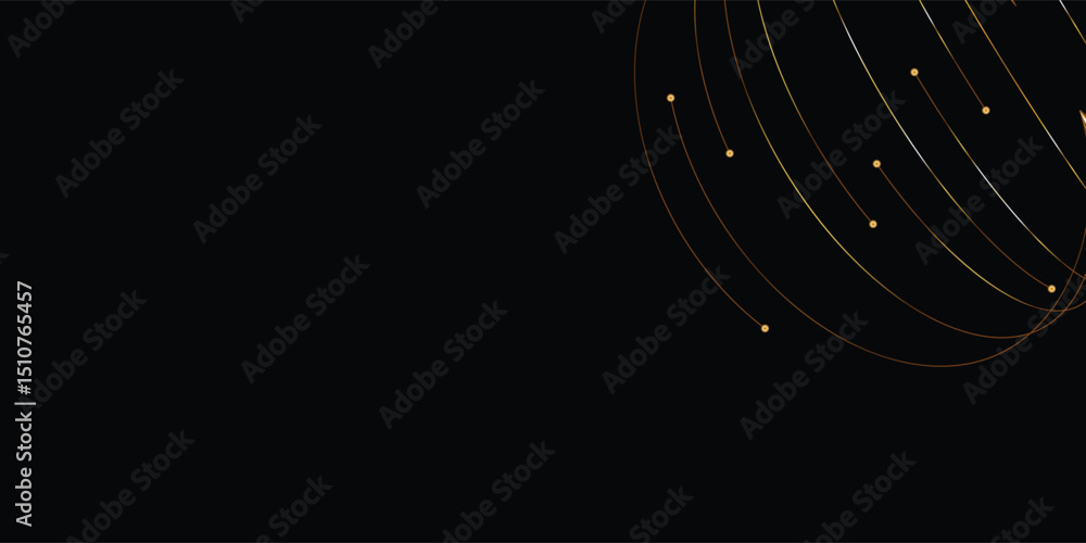 Poster abstract golden lines and dots on black background. a sophisticated, elegant abstract design featuri