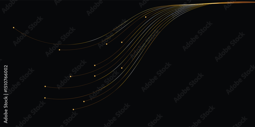 Poster abstract copper lines with luminous dots on a black background. a dynamic abstract image features a 