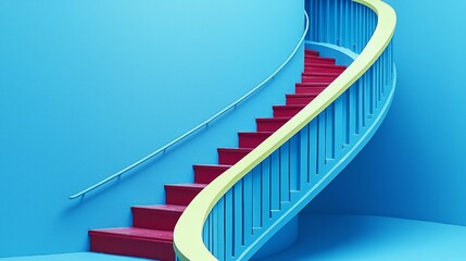 Vibrant Spiral Staircase with Bold Colors and Smooth Curves in Modern Design