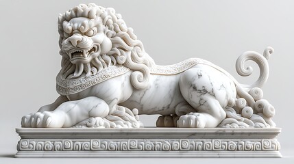 Obraz premium Intricate marble foo dog temple protector high resolution image