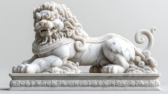 Intricate marble foo dog temple protector high resolution image