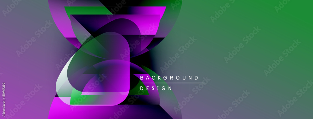 Aufkleber Abstract gradients blend purple, green hues. Overlapping shapes create dynamic visual effect. Text reads background design. Modern, vibrant composition.