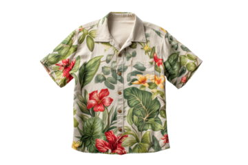PNG Colorful tropical floral hawaiian shirt with short sleeves on black background