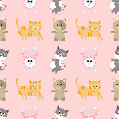 Cute cat pattern on pink background