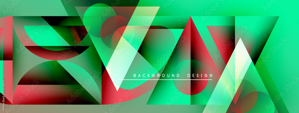 Aufkleber abstract geometric shapes, vibrant green, red hues. modern design, dynamic composition, sleek lines 