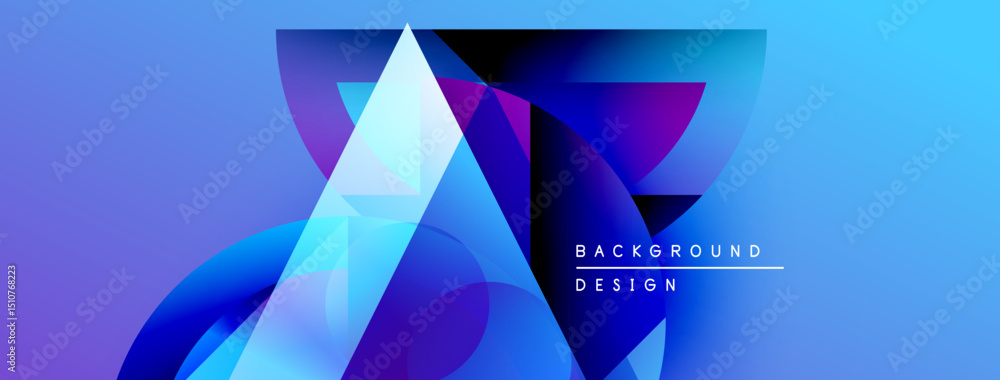 Poster Abstract blue design. Geometric shapes overlap creating dynamic visual effect. Gradient colors provide depth, modern aesthetic.