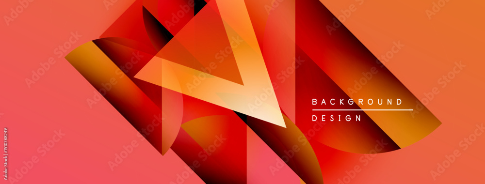 Poster Abstract geometric design. Warm colors blend, creating dynamic visual effect. Gradient shades emphasize shapes, modern aesthetic.