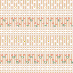 Floral pattern with stripes, soft pastel colors.