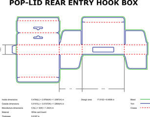 Technical Diecut Packaging Box Template Design with Detailed Dimensions for Product Manufacturing and Retail Display