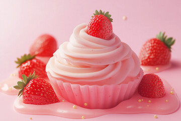 Closeup of strawberry mousse, summer vibes