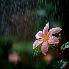 Pink flower in the rain