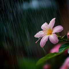 Pink flower in the rain