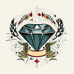 Naklejka premium Classic Diamond Tattoo Vector – Traditional Old School Style