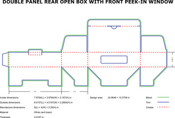 Detailed technical diagram of a double panel rear open box with front peek in window