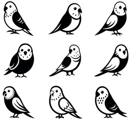 Fototapeta premium Budgerigar Parakeet Silhouette Icon Set