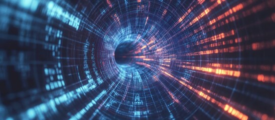 Obraz premium Digital data stream tunnel, cyberspace flow, future tech background