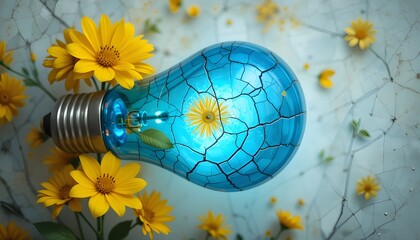 light bulb with yellow flower