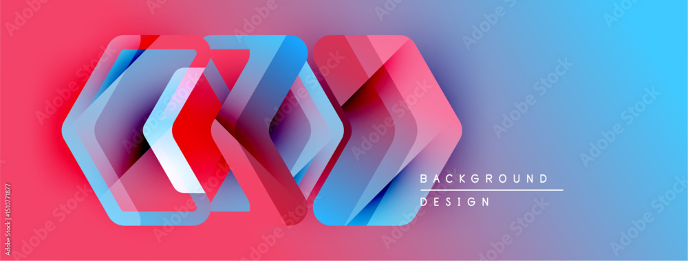 Poster abstract geometric shapes overlap, creating vibrant redblue gradient effect. modern design element f